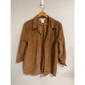 Sarah Bentley Corduroy Shirt Women Med Brown Long Sleeve Button‎ Down Shacket